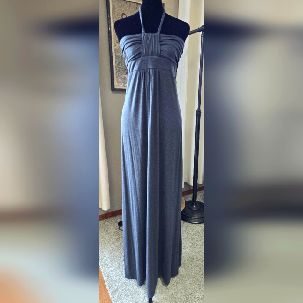 LUMIERE HALTER MAXI WITH SILVER FLECKS IN THE GREY- SIZE LARGE